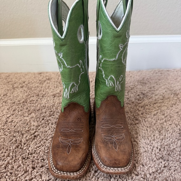 Olathe Boot Co. Youth Kids Green and Brown Boots Sz 9 - Picture 3 of 14